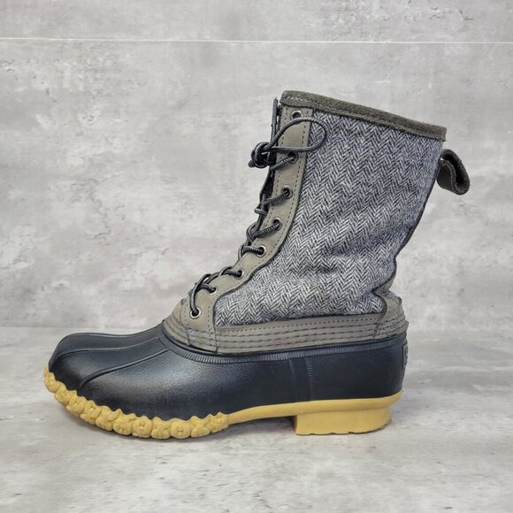 LL Bean Herringbone Womens Gray Canvas Shearling Lined Mid Calf